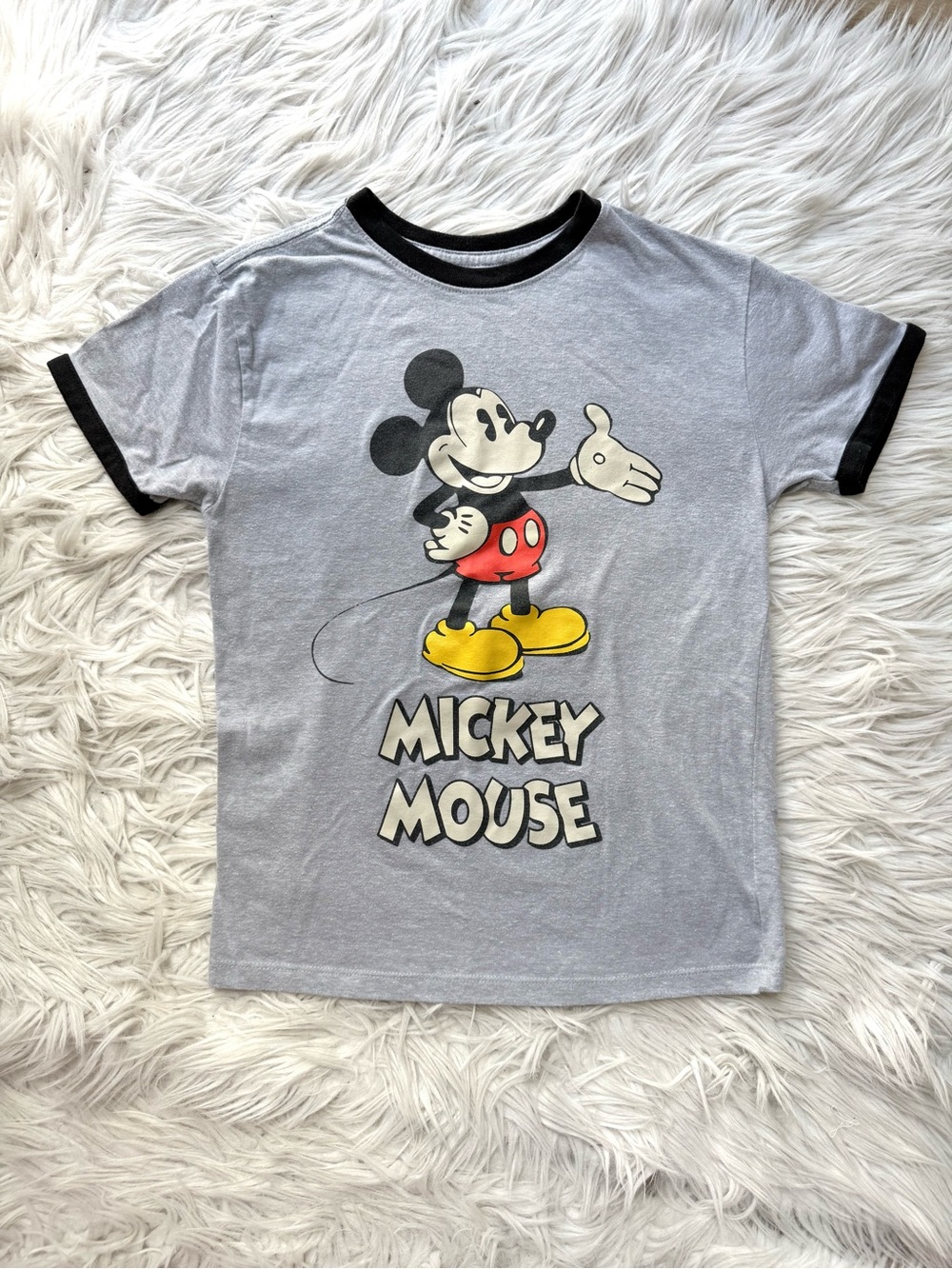 Disney Kids Retro Mickey Mouse Gray Ringer T-Shirt M